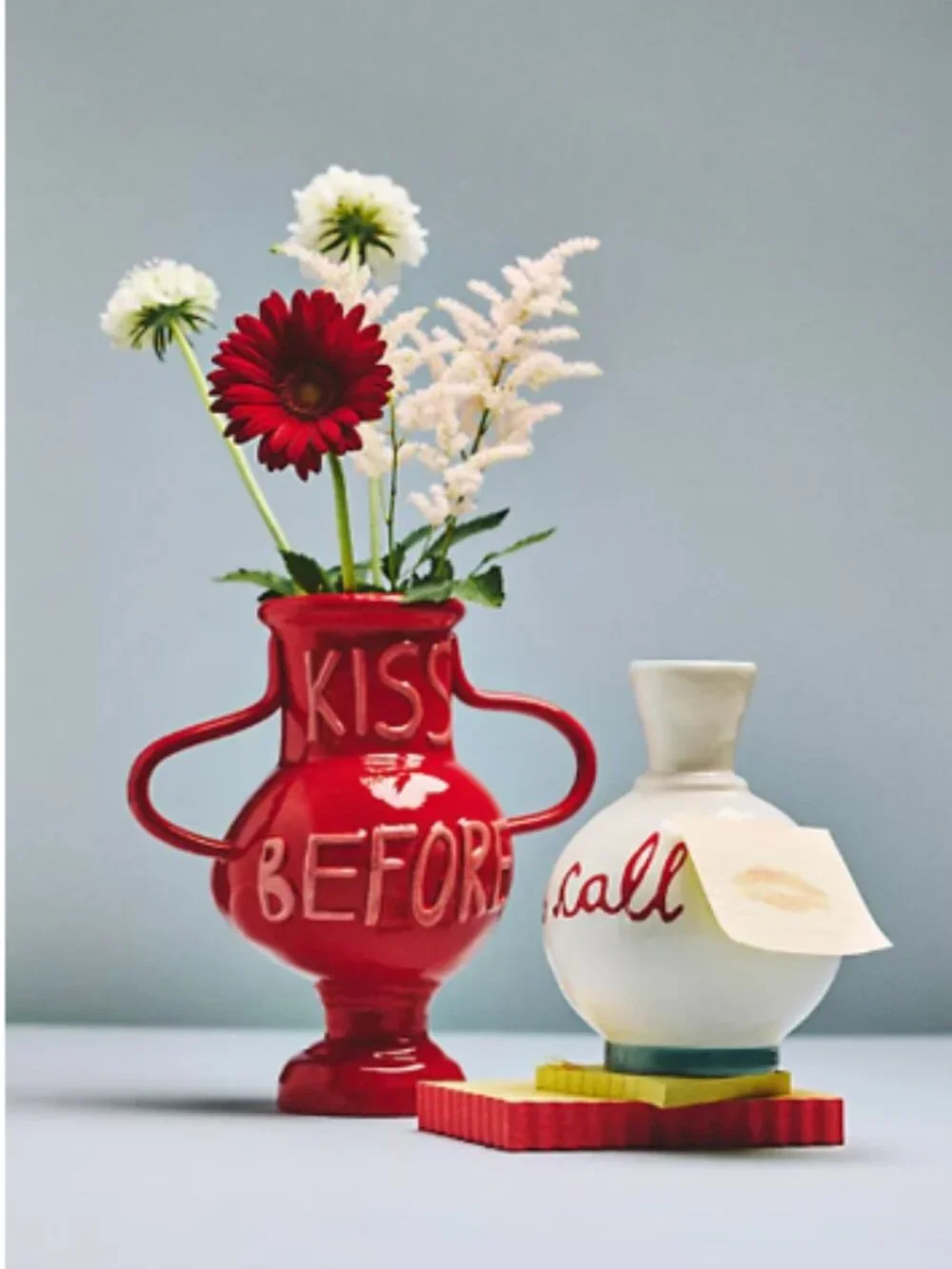 NIB Anthropologie L&Clay L and Clay Red Kiss Before You Go Ceramic Vase